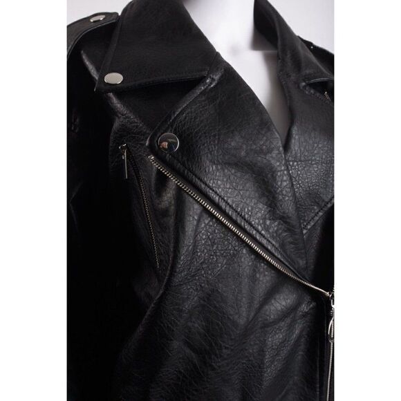 We Wore What Womens Black Oversized Biker Jacket Coat M Faux Leather Heavy - Picture 3 of 7